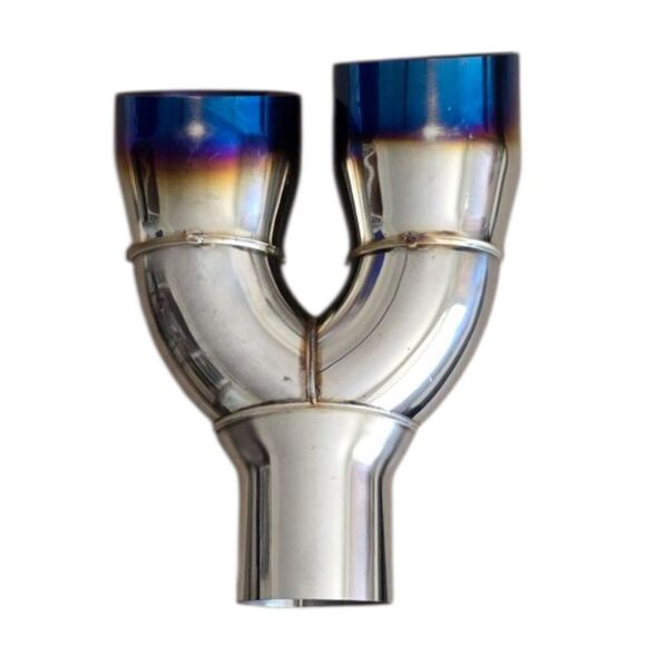 Pair Offset 2.25" In Quad 3" Out Dual Wall Exhaust Tip Stainless Steel Staggered - Picture 9 of 9